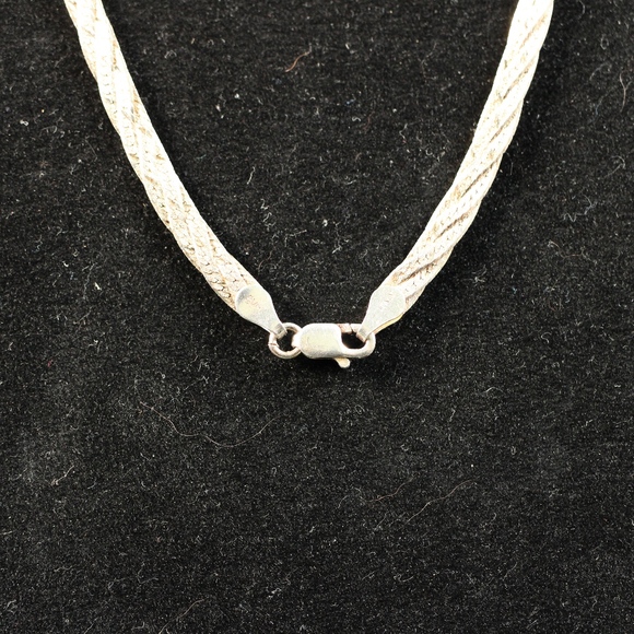 Sterling Silver 925 Flat Rope Chain Woven Necklace - Picture 6 of 8